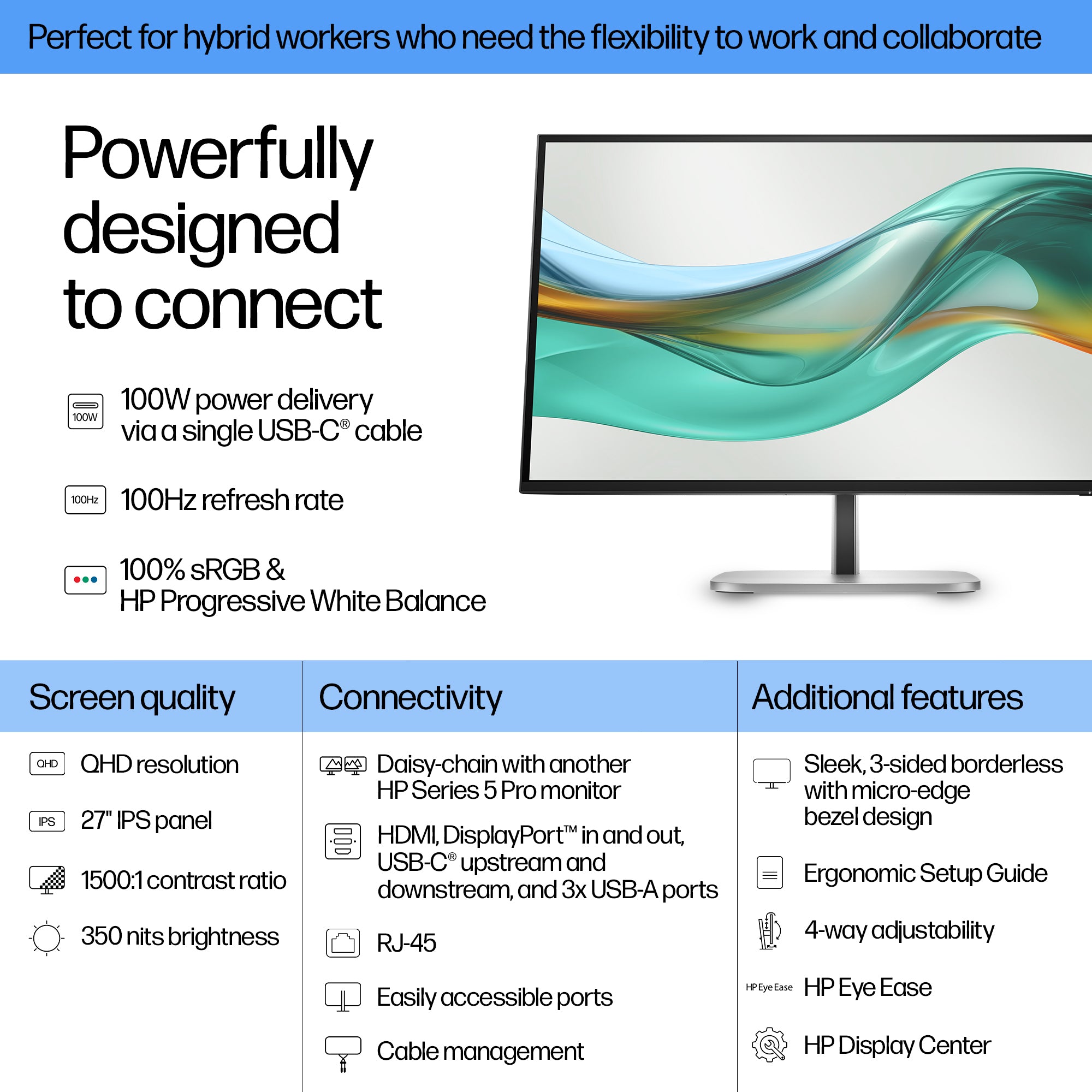 HP 527pu Series 5 Pro 27" QHD Monitor IPS Panel 100Hz - Image 3
