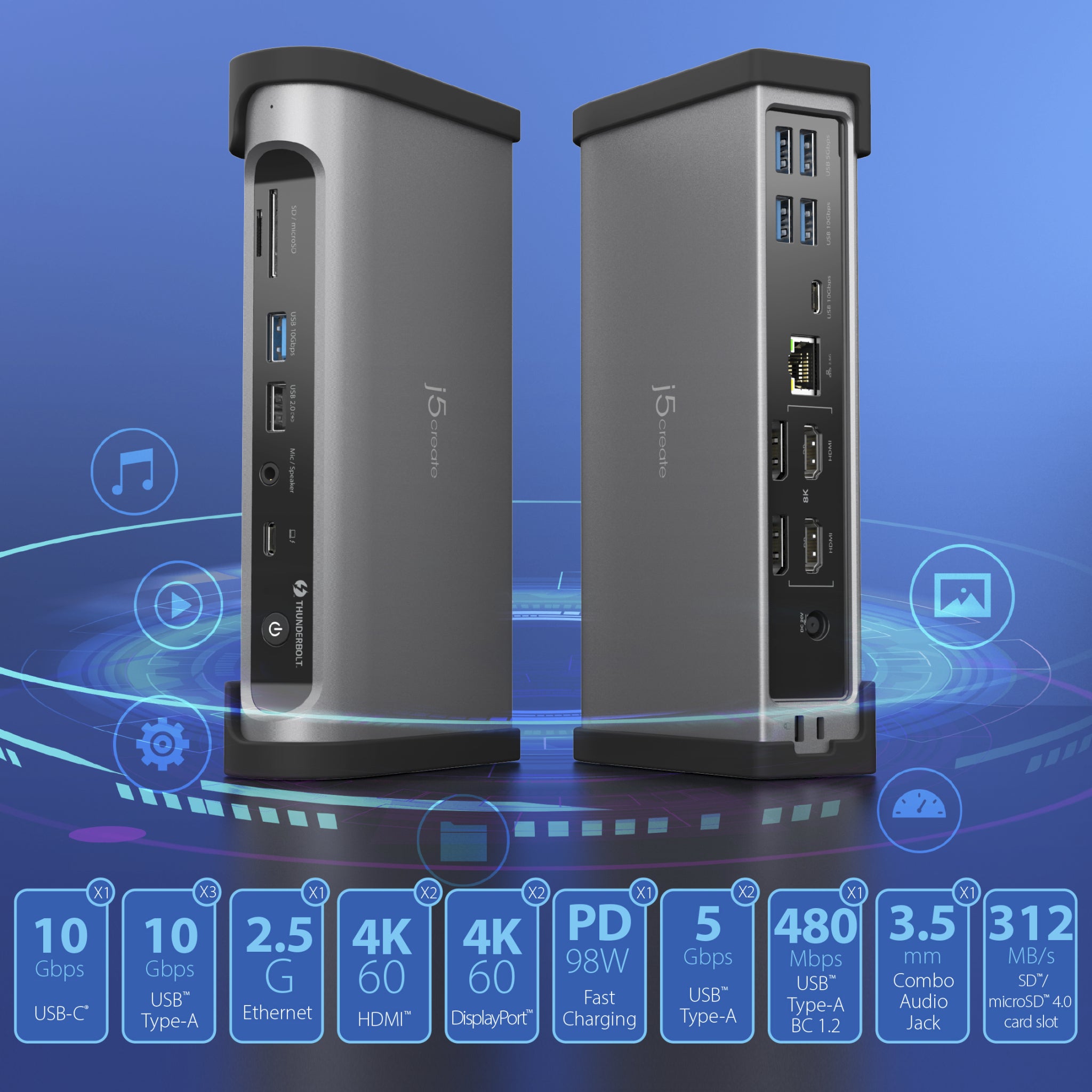 j5create Thunderbolt 4 Quad Display Docking Station, Black - Image 5