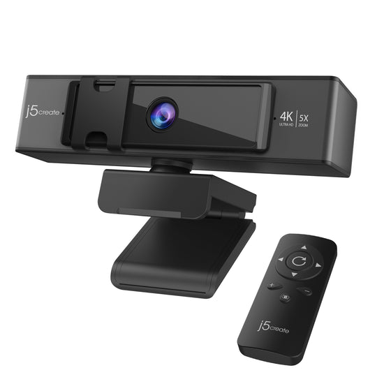 j5create JVCU435 4K Ultra HD Webcam with 5x Zoom and Remote Control - Black/Silver