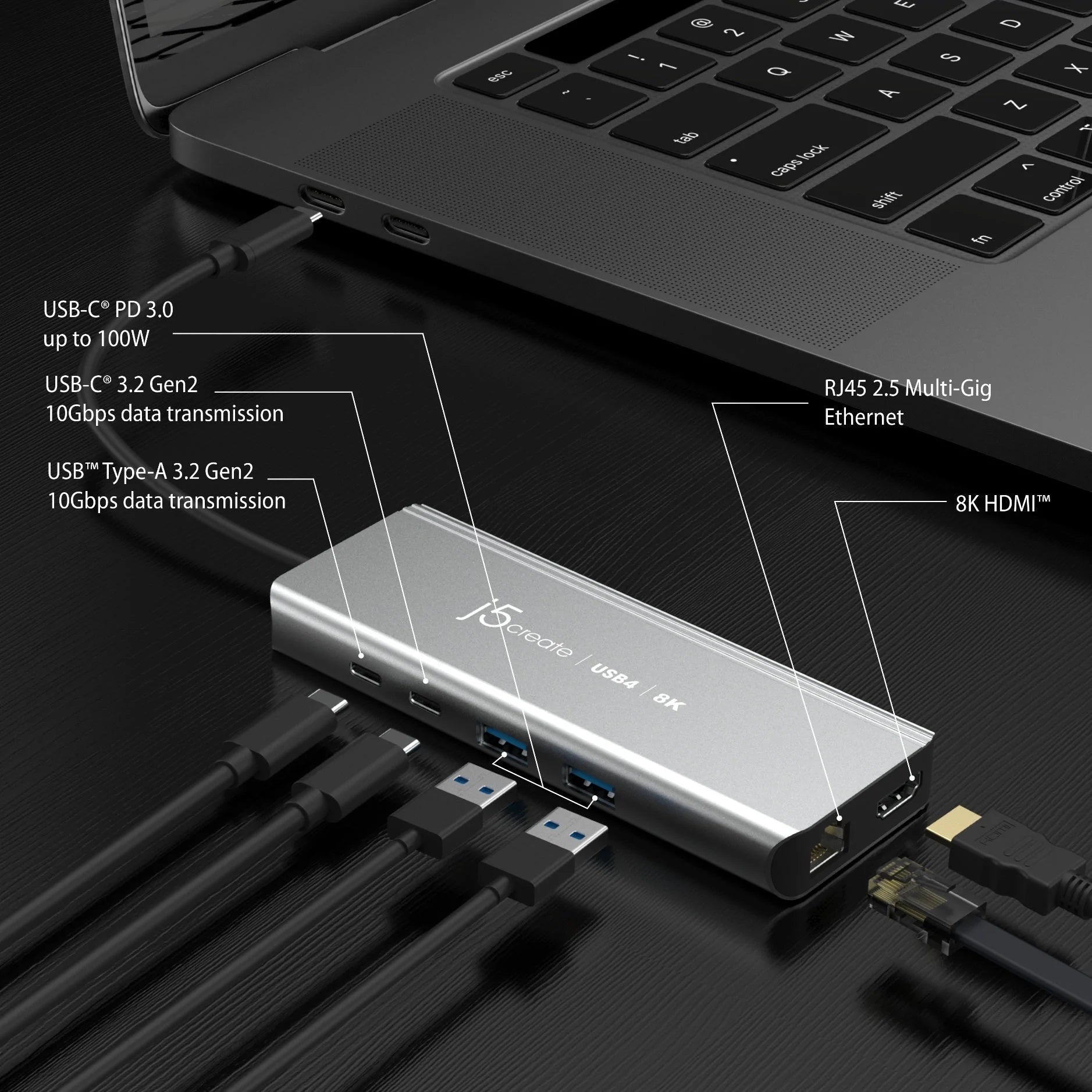 j5create JCD403 USB4 8K Multi-Port Hub with 40Gbps and 100W Power Delivery - Image 4