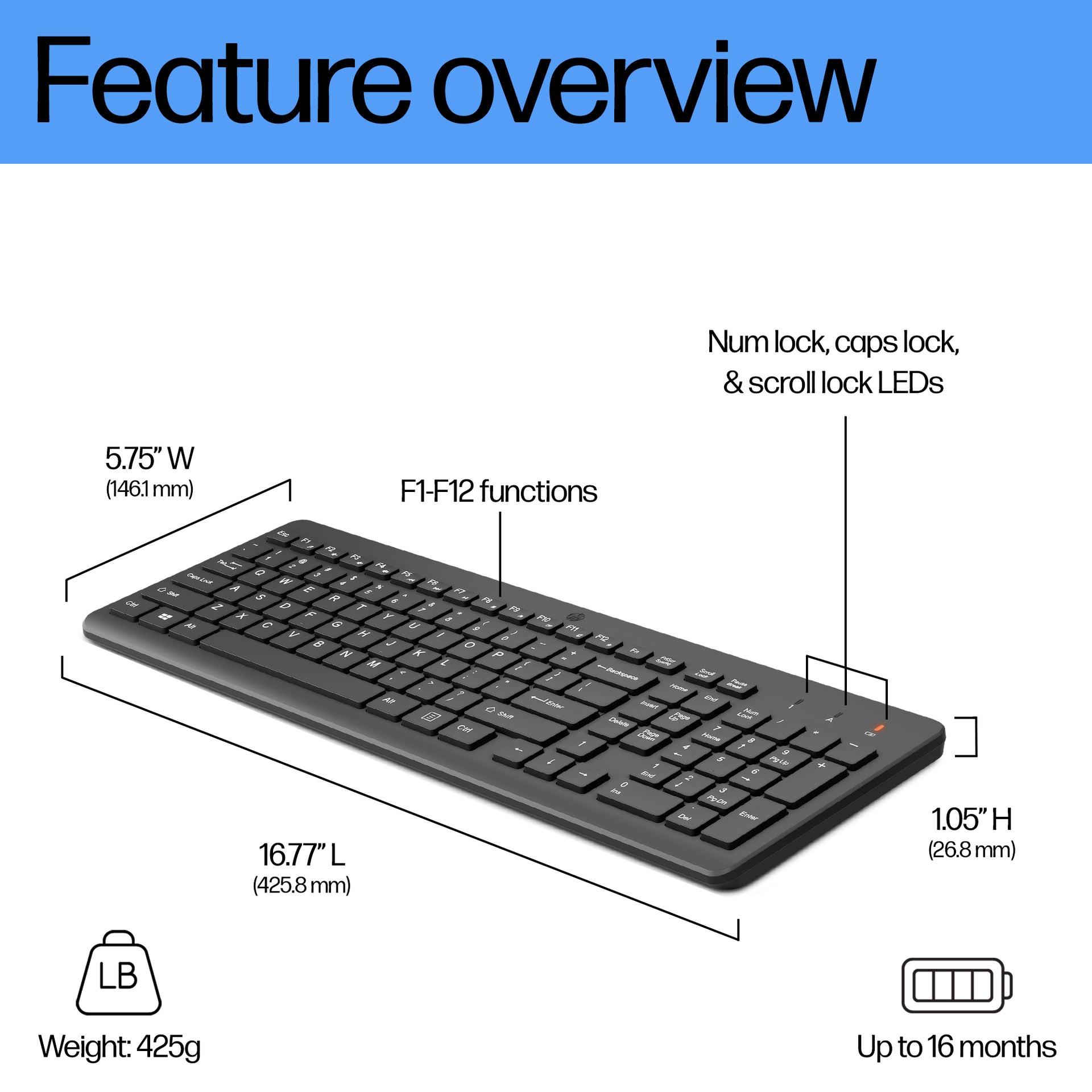 HP 225 Wireless Keyboard with Chiclet-Style Keys - Image 3