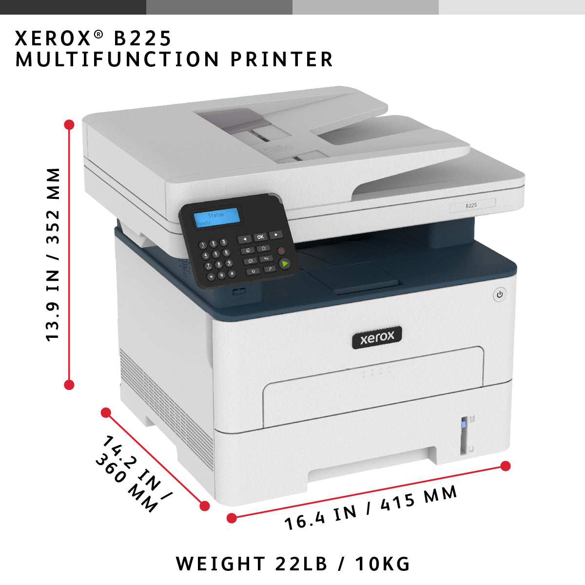 Xerox B225 Wireless All-in-One Mono Printer with Duplex, Print/Copy/Scan, ADF, 34ppm, 2 Trays, 251-Sheet Capacity - Image 8