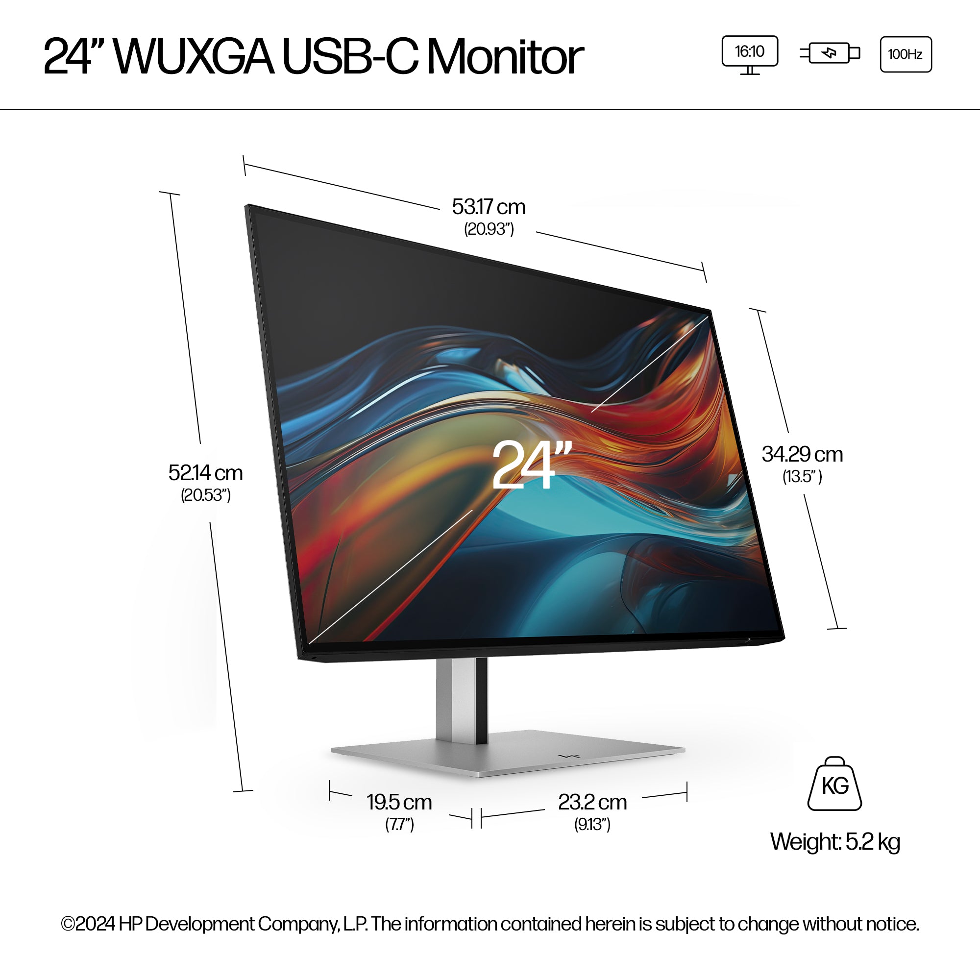 HP 724pu Series 7 Pro 24" WUXGA Monitor IPS Panel 100Hz - Image 4