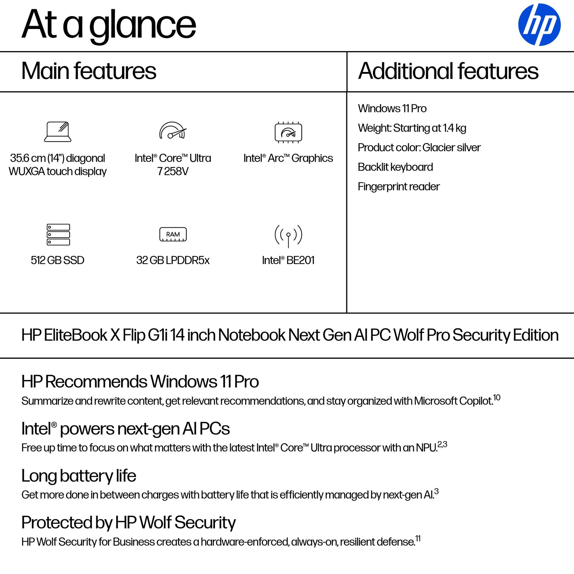 HP EBXFLG1I14AI Intel Core Ultra 7 258V 32GB RAM 512GB SSD Intel Arc Graphics 14" WUXGA Windows 11 Pro - Image 4