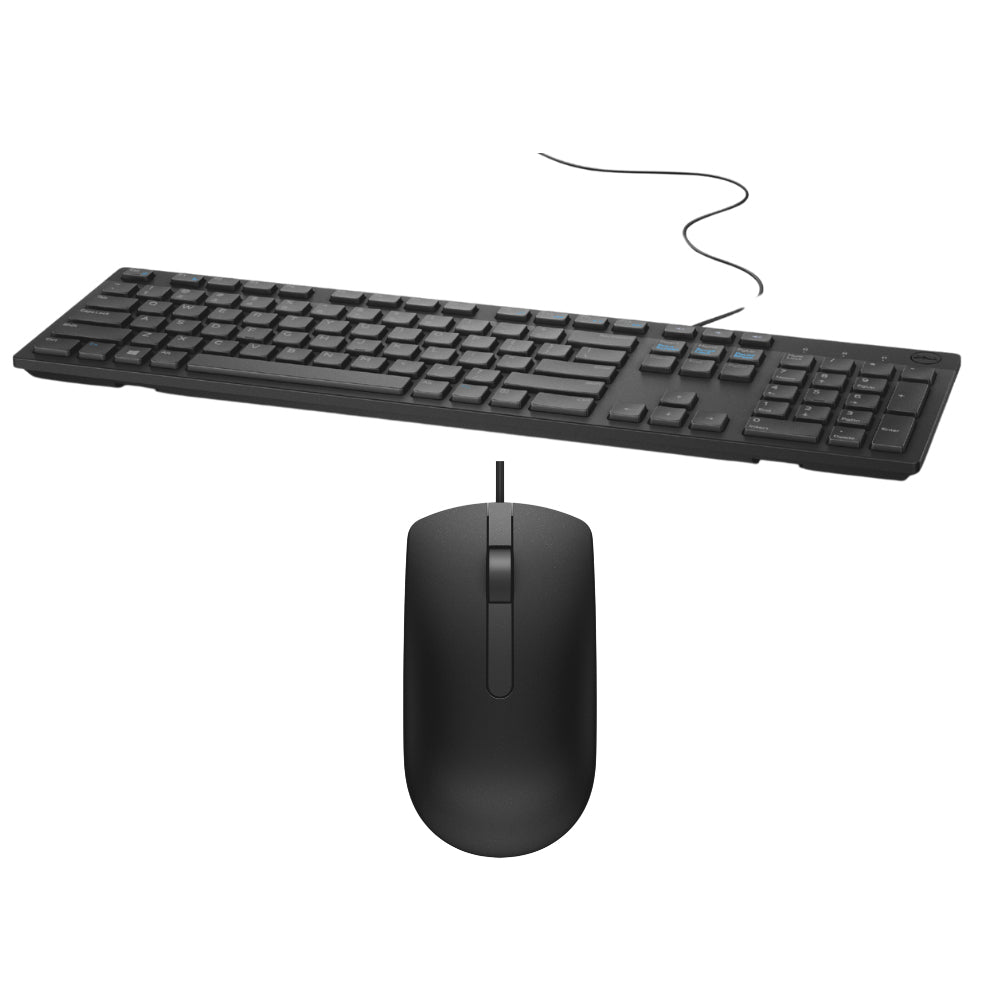 Dell USB QWERTY Keyboard with Mouse - UK English Layout, Black, Ideal for Home and Office