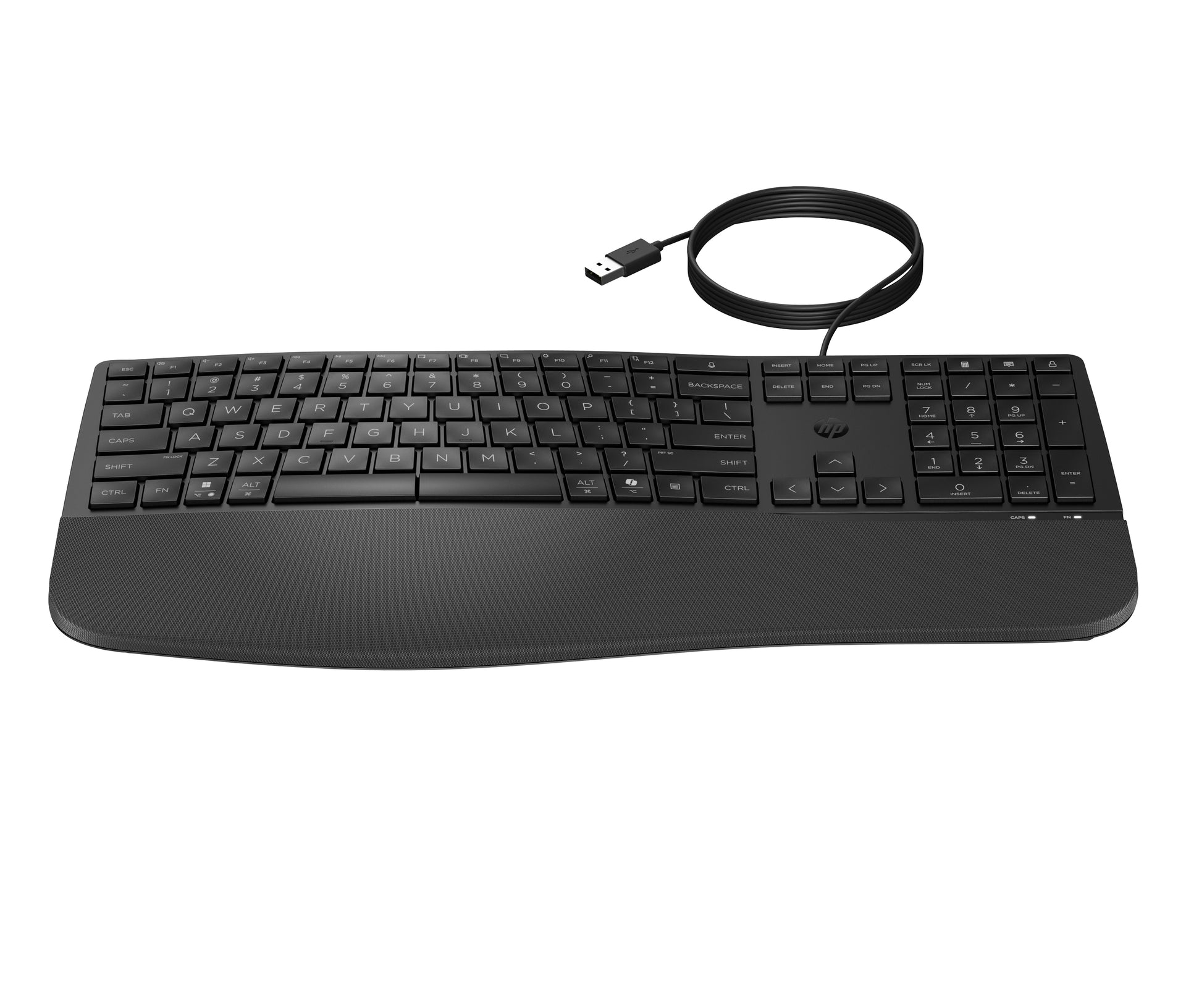 HP 485 Comfort Wired Keyboard with Quiet Keycaps and Wrist Rest