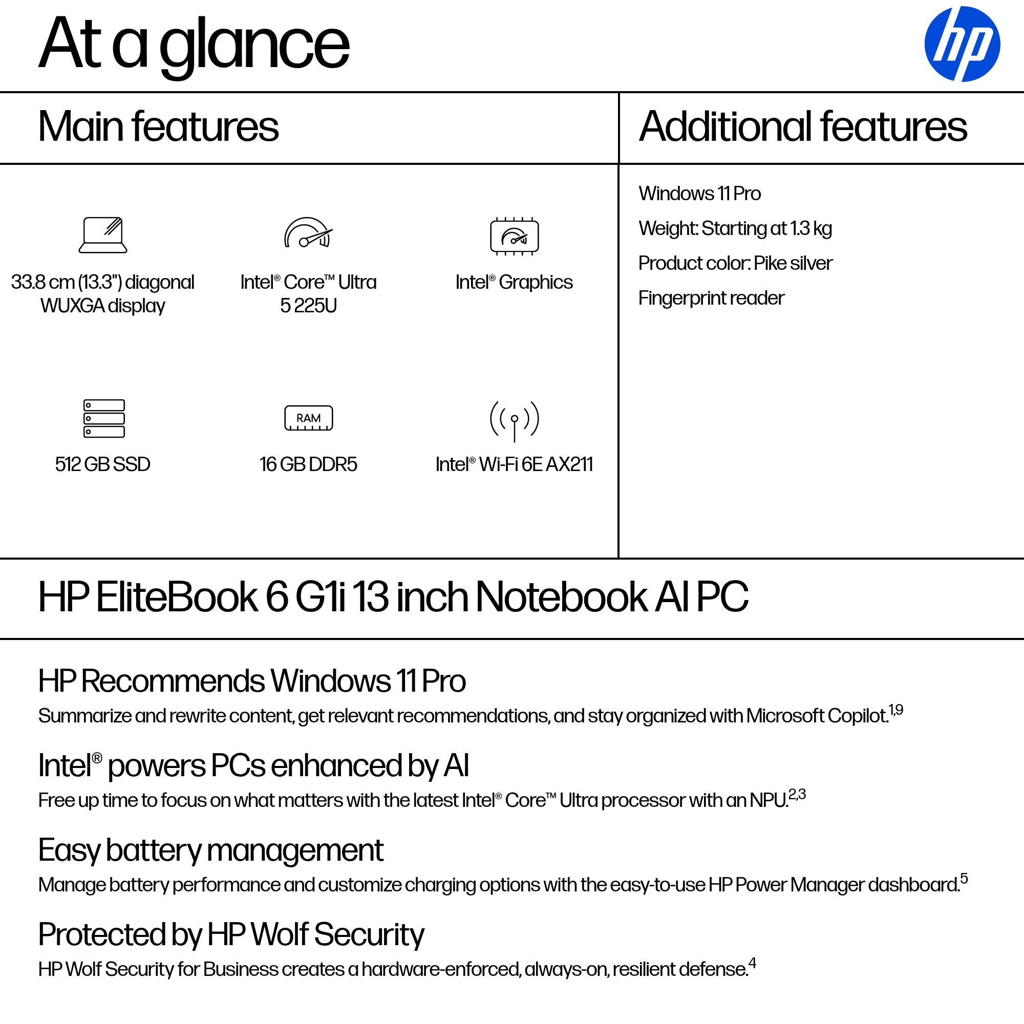HP EliteBook 6 G1i Intel Core Ultra 5 225U 16GB RAM 512GB SSD Intel Graphics 13.3" WUXGA Windows 11 Pro - Image 4