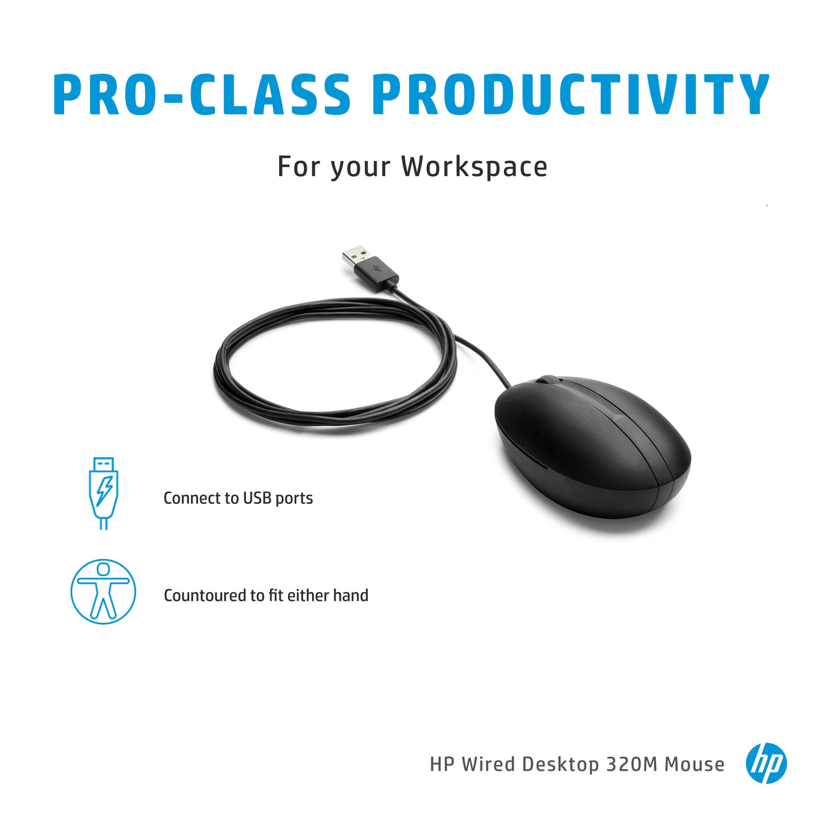 HP Wired Desktop 320M Ergonomic USB Mouse - Image 6