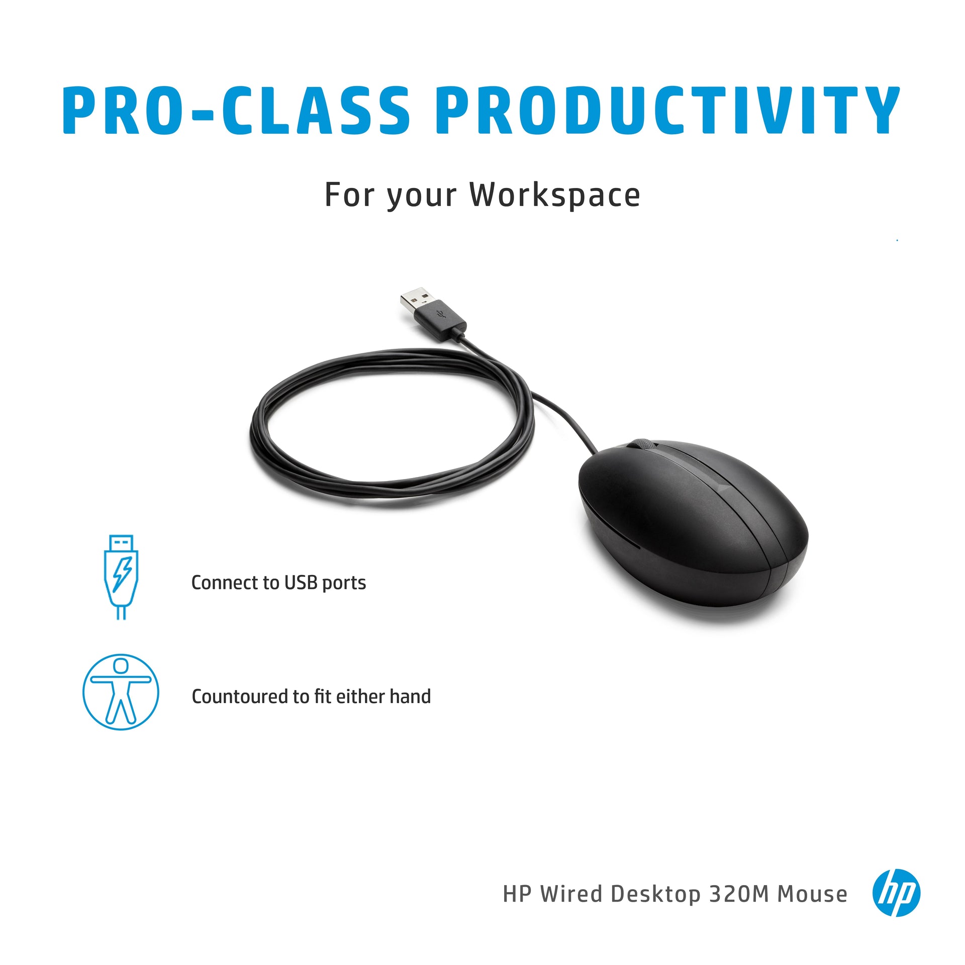 HP Wired Desktop 320M Ergonomic USB Mouse - Image 6