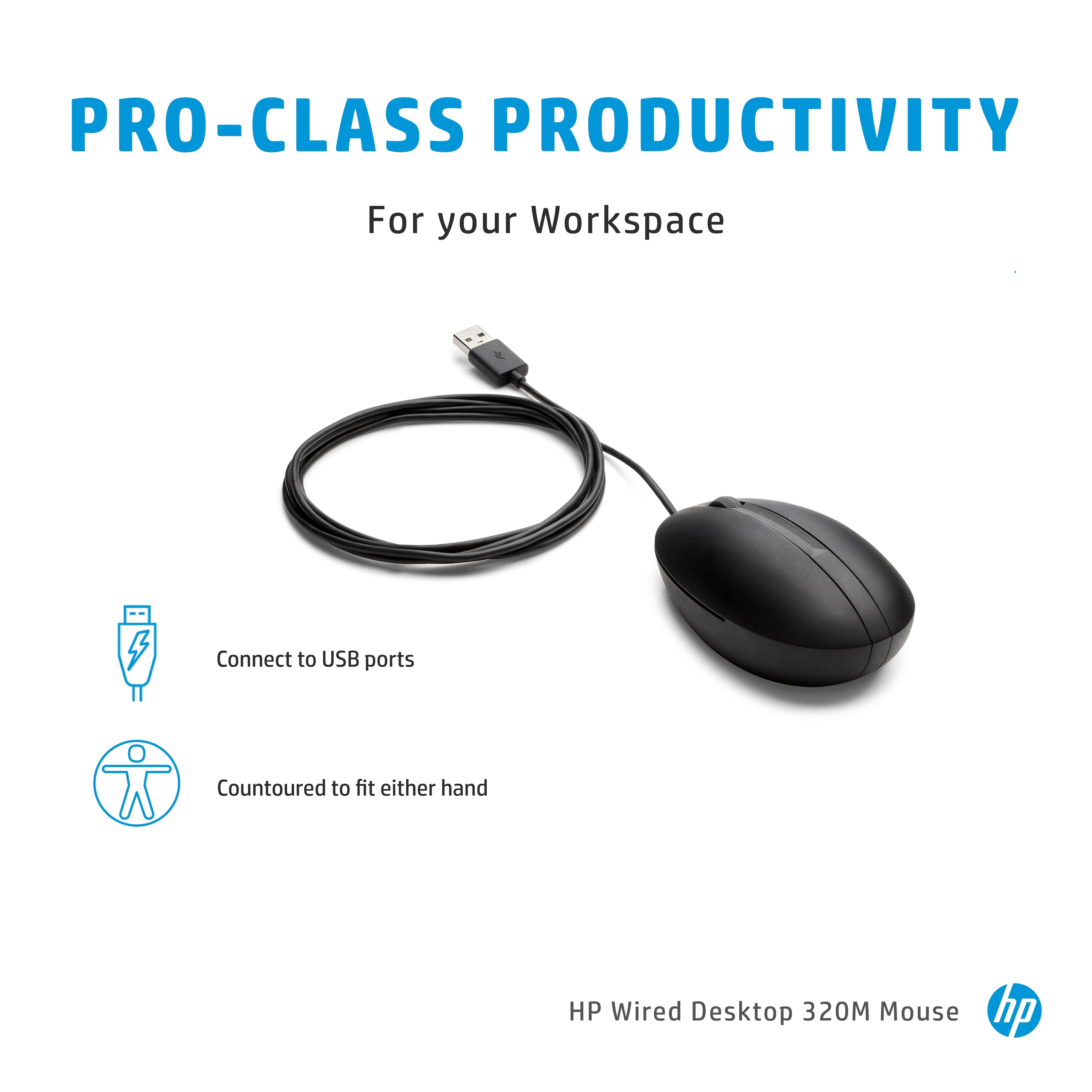 HP Wired Desktop 320M Ergonomic USB Mouse - Image 6