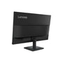 A Lenovo computer monitor shown from a three-quarters angle, displaying its matte black bezel, stand, and backplate against a solid white background.