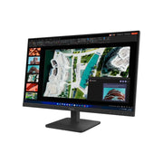 A black computer monitor with a stand, displaying a software interface with an aerial map view and side thumbnails, isolated on a white background.
