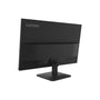 A black Lenovo computer monitor shown from a three-quarters angle, displaying its back panel and stand against a plain white background.