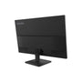 A black Lenovo computer monitor shown from a three-quarters angle, displaying its back panel and stand against a plain white background.