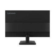 The back view of a black Lenovo computer monitor with a stand, shown on a plain white background.