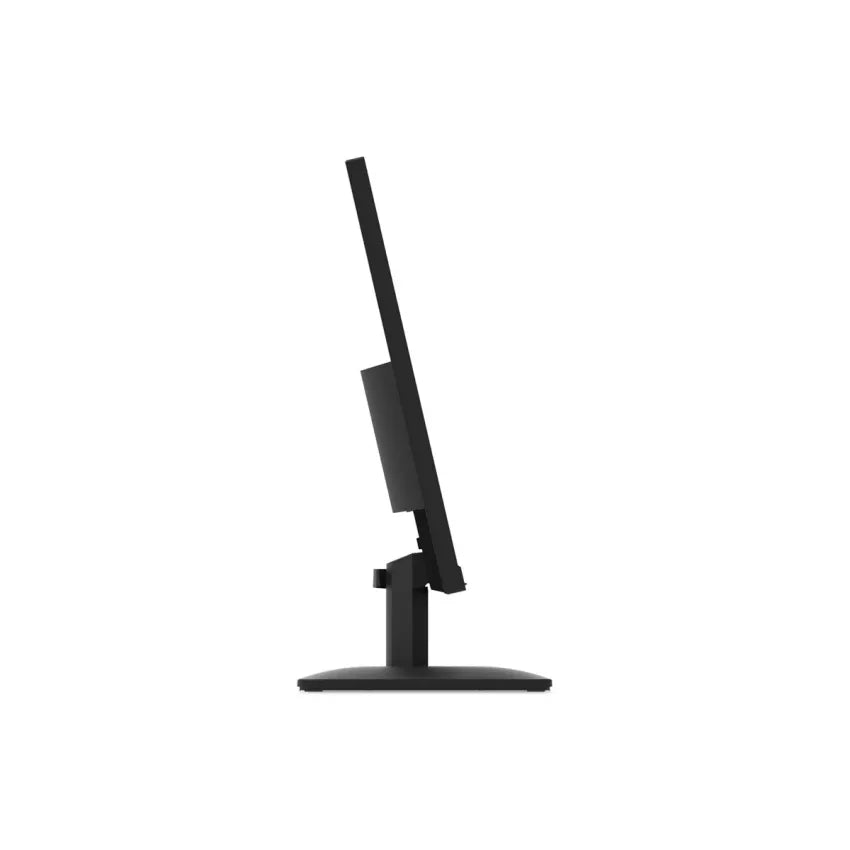 A black computer monitor shown from a side profile view against a solid white background.