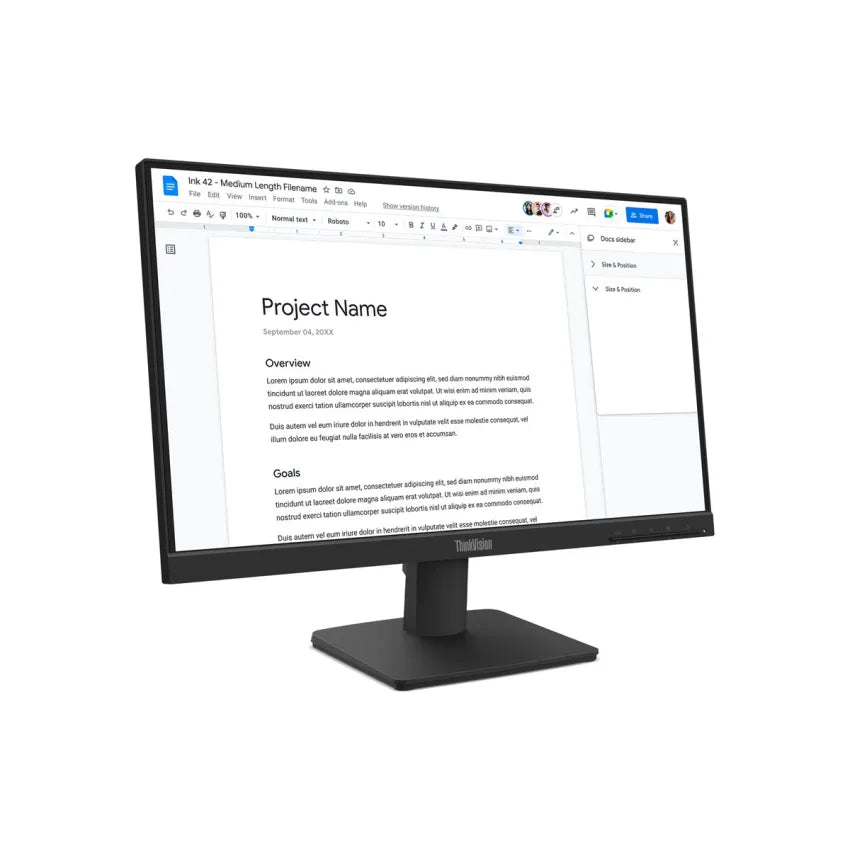 Monitor displaying a document with 'Project Name' on a white background