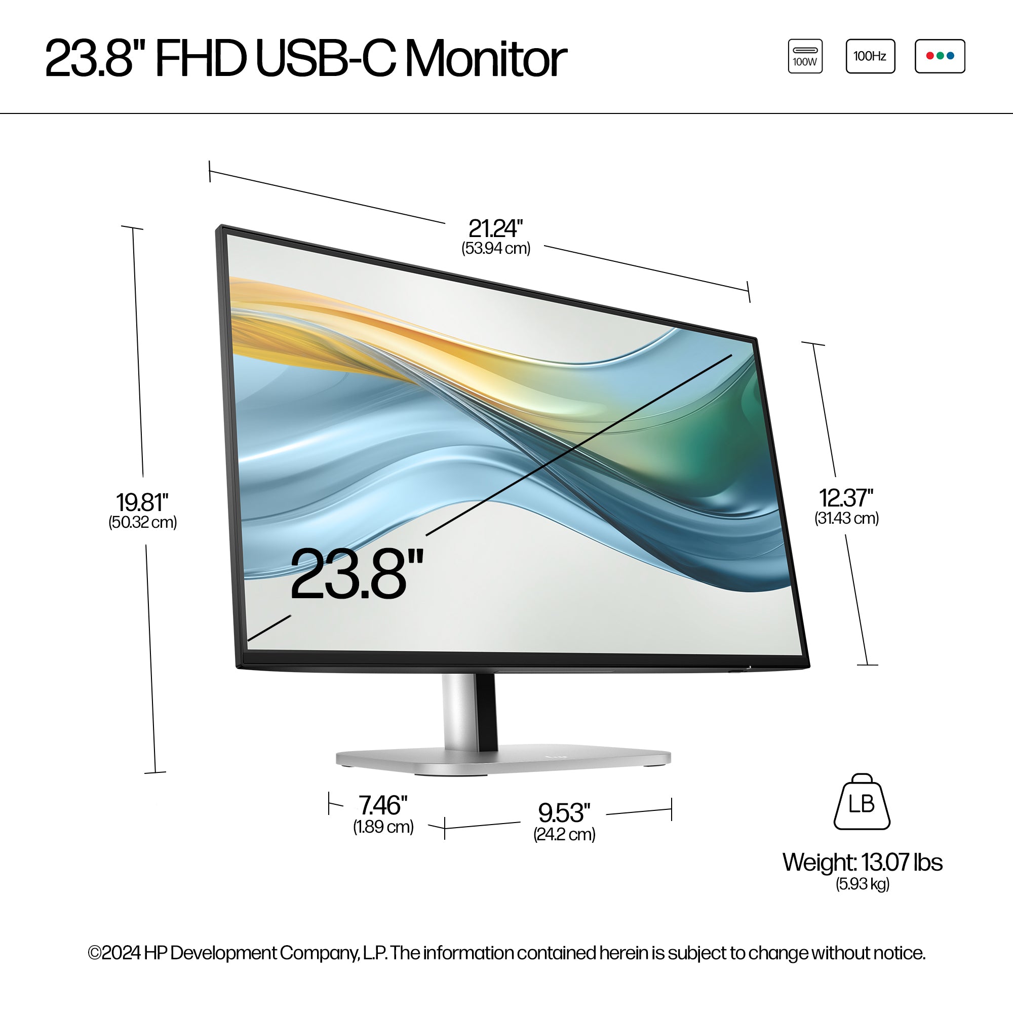 HP 524pu Series 5 Pro 23.8" Full HD Monitor IPS Panel 100Hz - Image 3