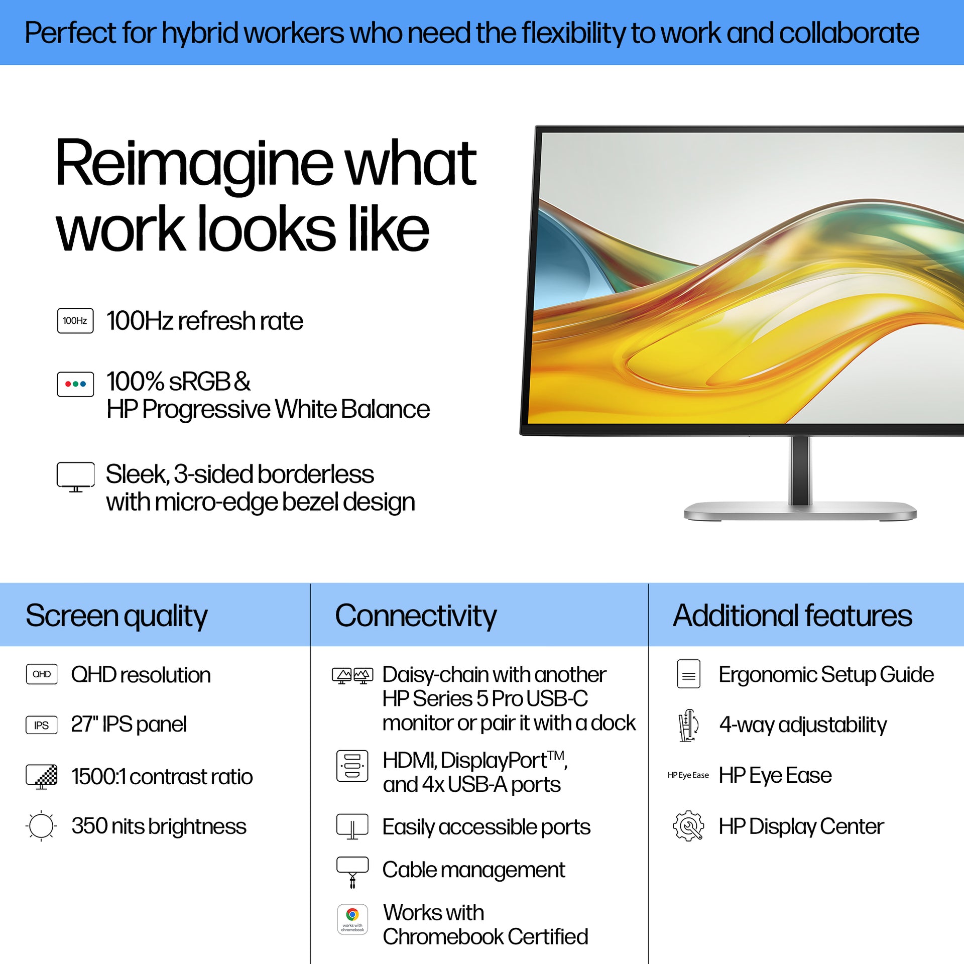 HP 527pq Series 5 Pro 27" QHD Monitor IPS Panel 100Hz - Image 3