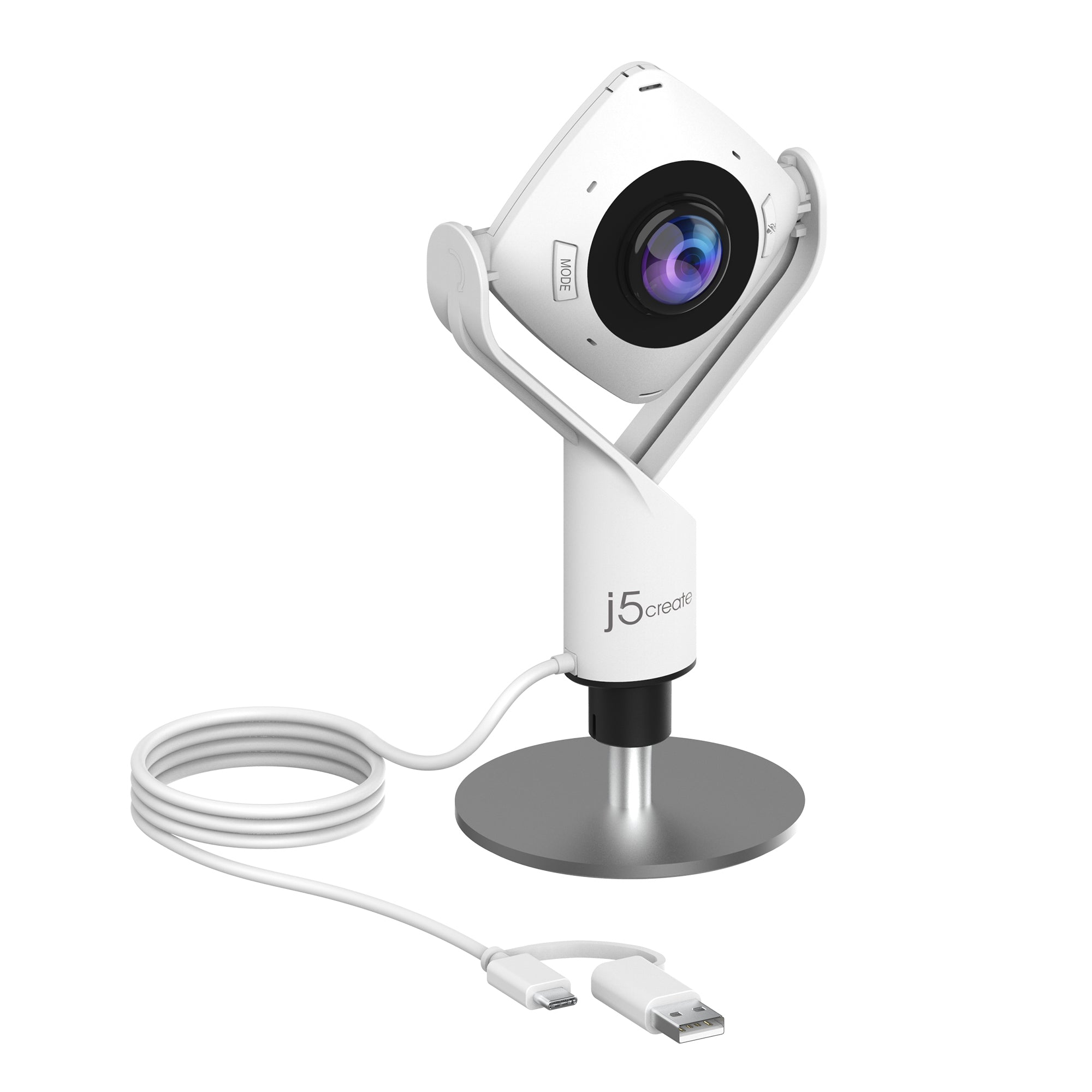 j5create JVCU360 360° All-Around Webcam, 1080p HD, White/Black