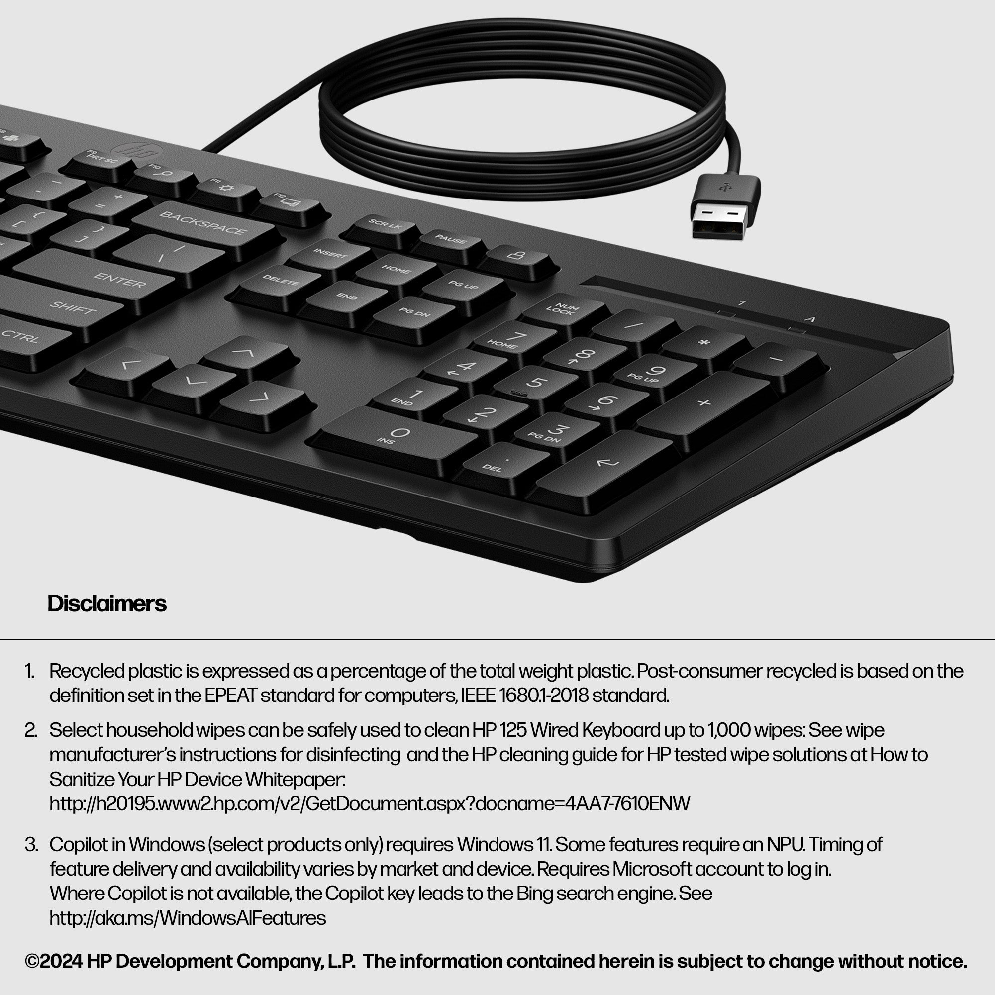 HP 125 Full-Size Wired USB Keyboard - Black - Image 6