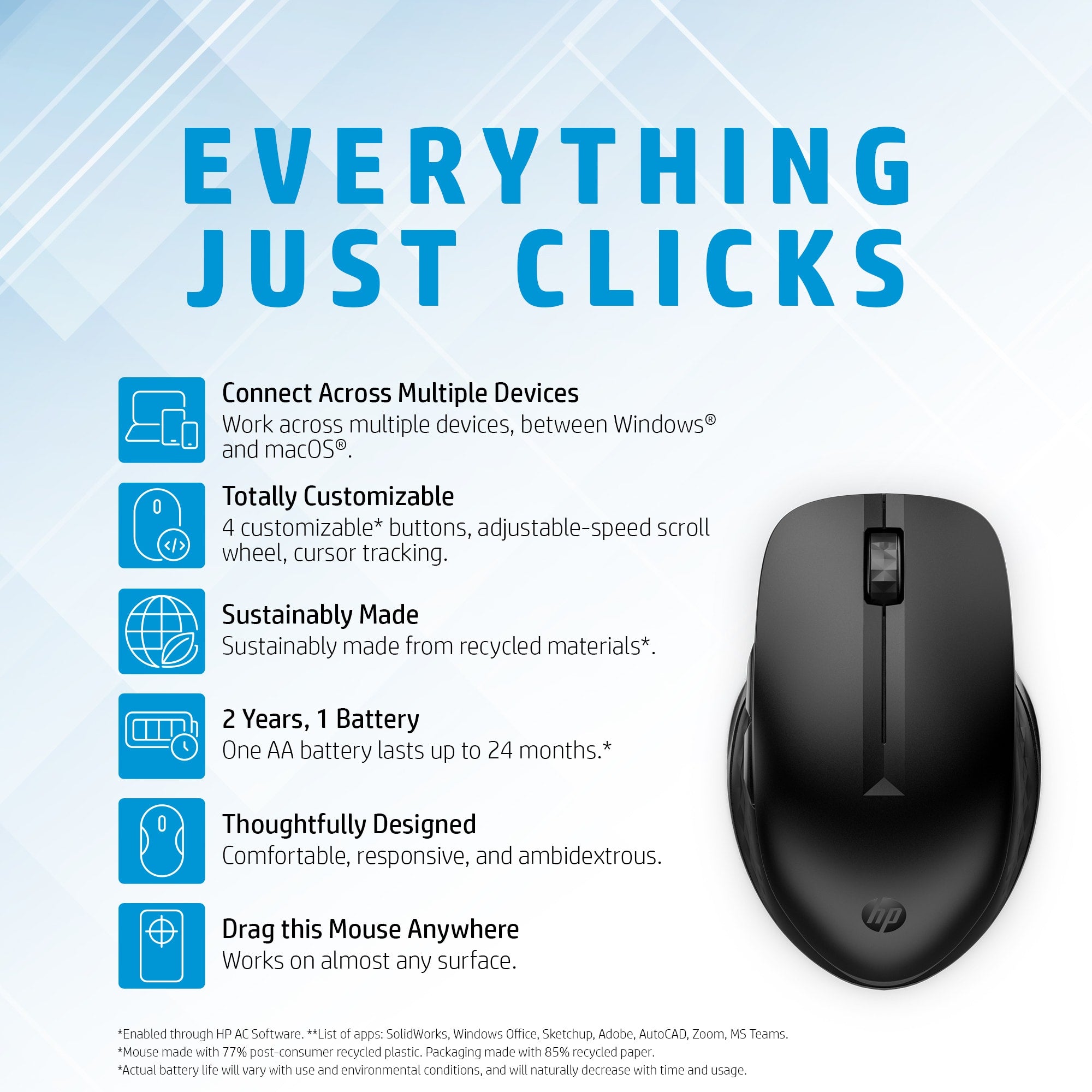 HP 435 Multi-Device Wireless Mouse with Seamless Cross-Platform Functionality - Image 7