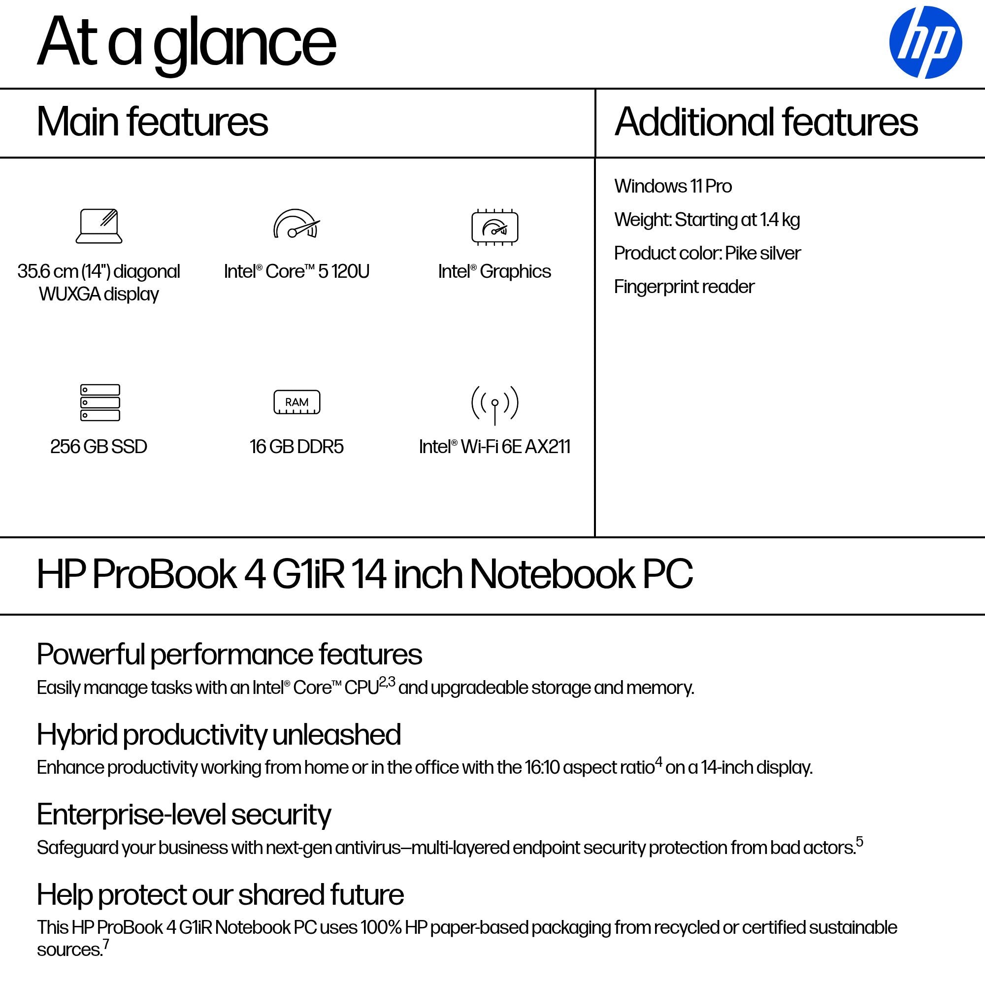 HP ProBook Intel Core 5 120U 16GB RAM 256GB SSD Intel Graphics 14" WUXGA Windows 11 Pro - Image 4