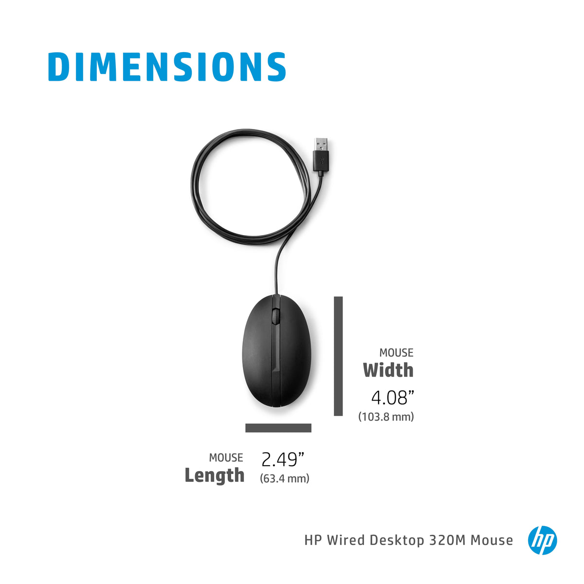 HP Wired Desktop 320M Ergonomic USB Mouse - Image 5