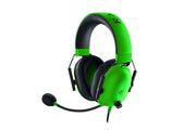 Green and black gaming headset on a white background