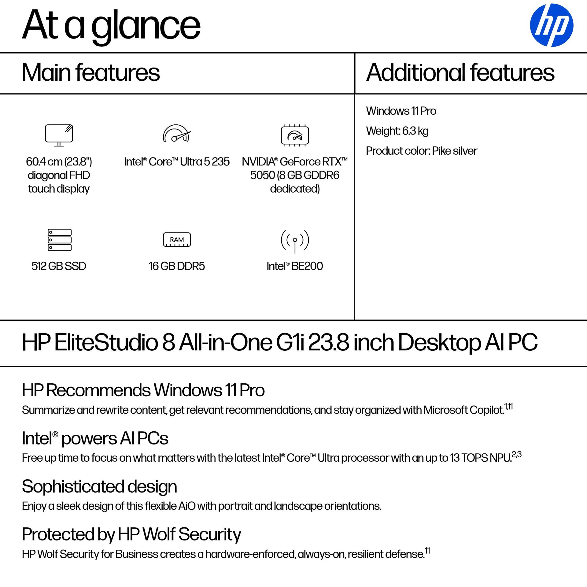 HP EliteStudio 8 All-in-One G1i 23.8" Desktop PC with Intel Core Ultra 5, 16GB RAM, 512GB SSD, Windows 11 Pro - Image 4