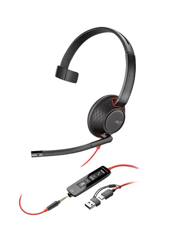 HP Poly Blackwire 5210 USB-C Headset with 3.5mm Plug and USB-C/A Adapter