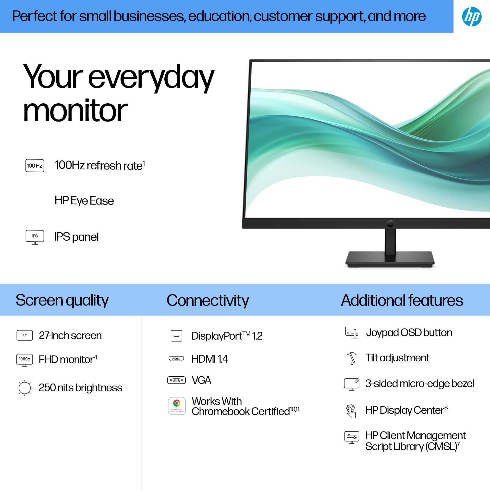 HP 327pf Series 3 Pro 27" Full HD Monitor IPS Panel 100Hz - Image 3
