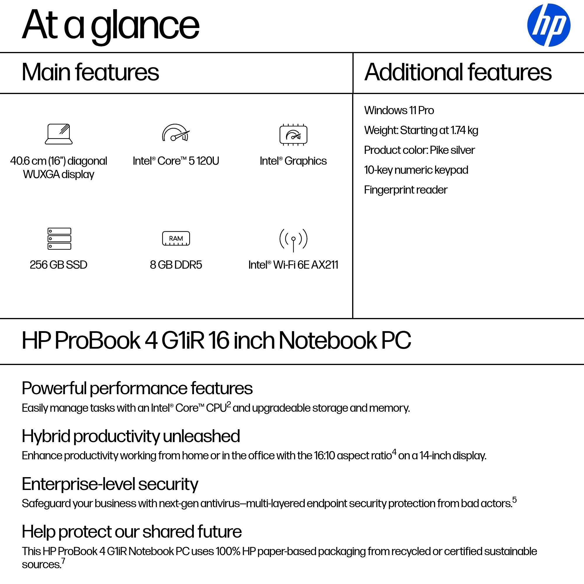 HP ProBook 4 G1iR Intel Core 5 120U 8GB RAM 256GB SSD Intel Graphics 16" WUXGA Windows 11 Pro - Image 4