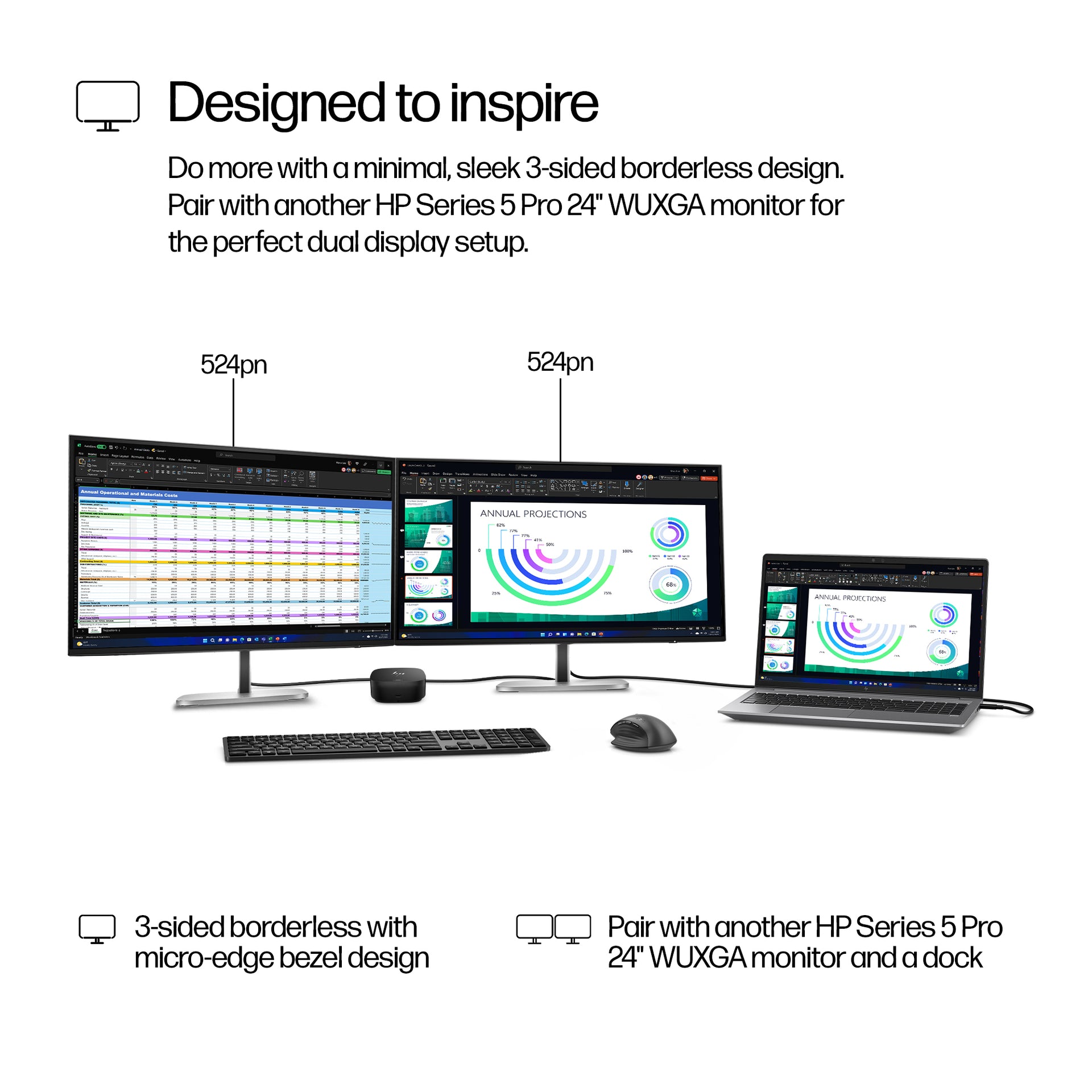 HP 524pn Series 5 Pro 24" WUXGA Monitor IPS Panel 100Hz - Image 6