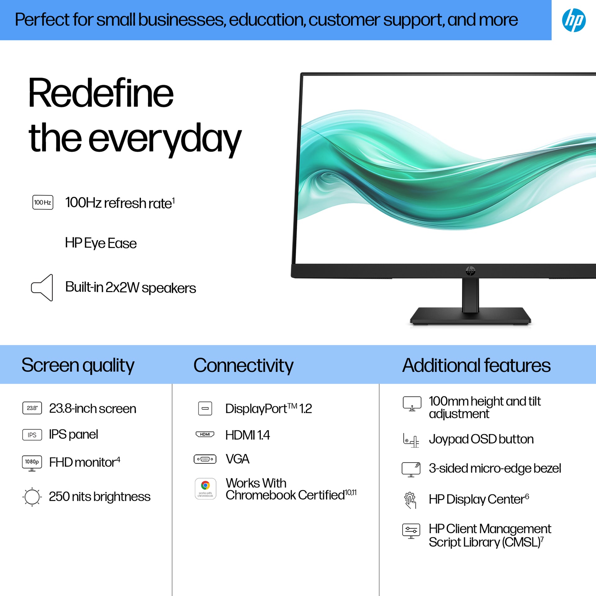 HP 324ph Series 3 Pro 23.8" Full HD Monitor IPS Panel 100Hz - Image 4