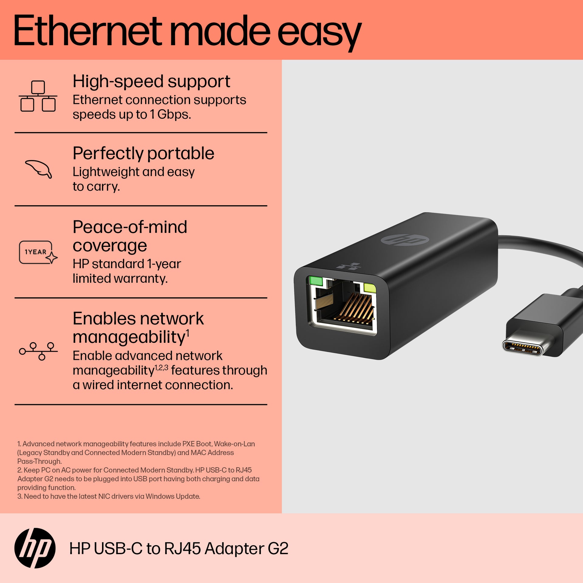 HP USB-C to RJ45 Ethernet Adapter G2 - High-Speed Gigabit Connectivity - Image 4