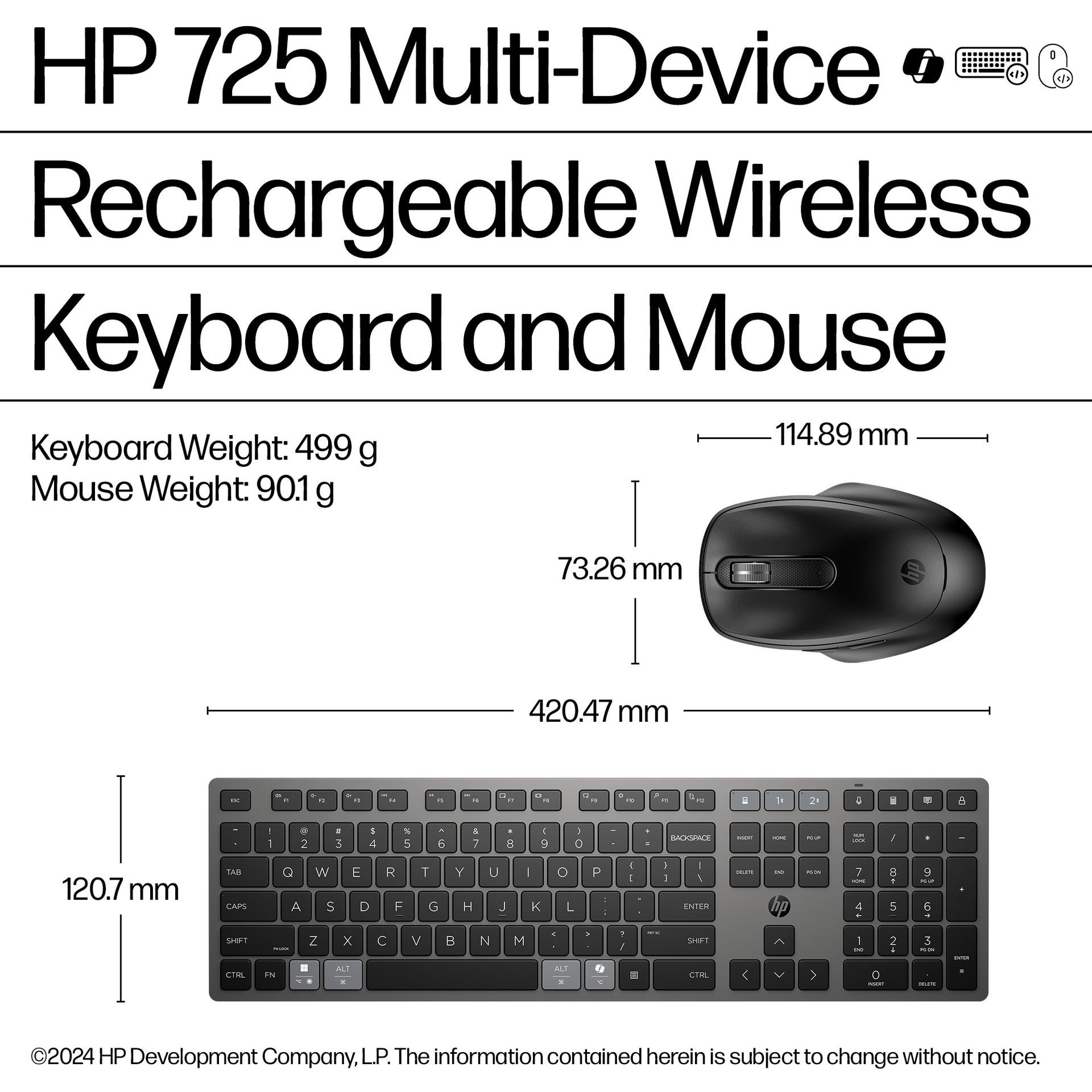 HP 725 Rechargeable Multi-Device Wireless Keyboard and Mouse Set - Image 4