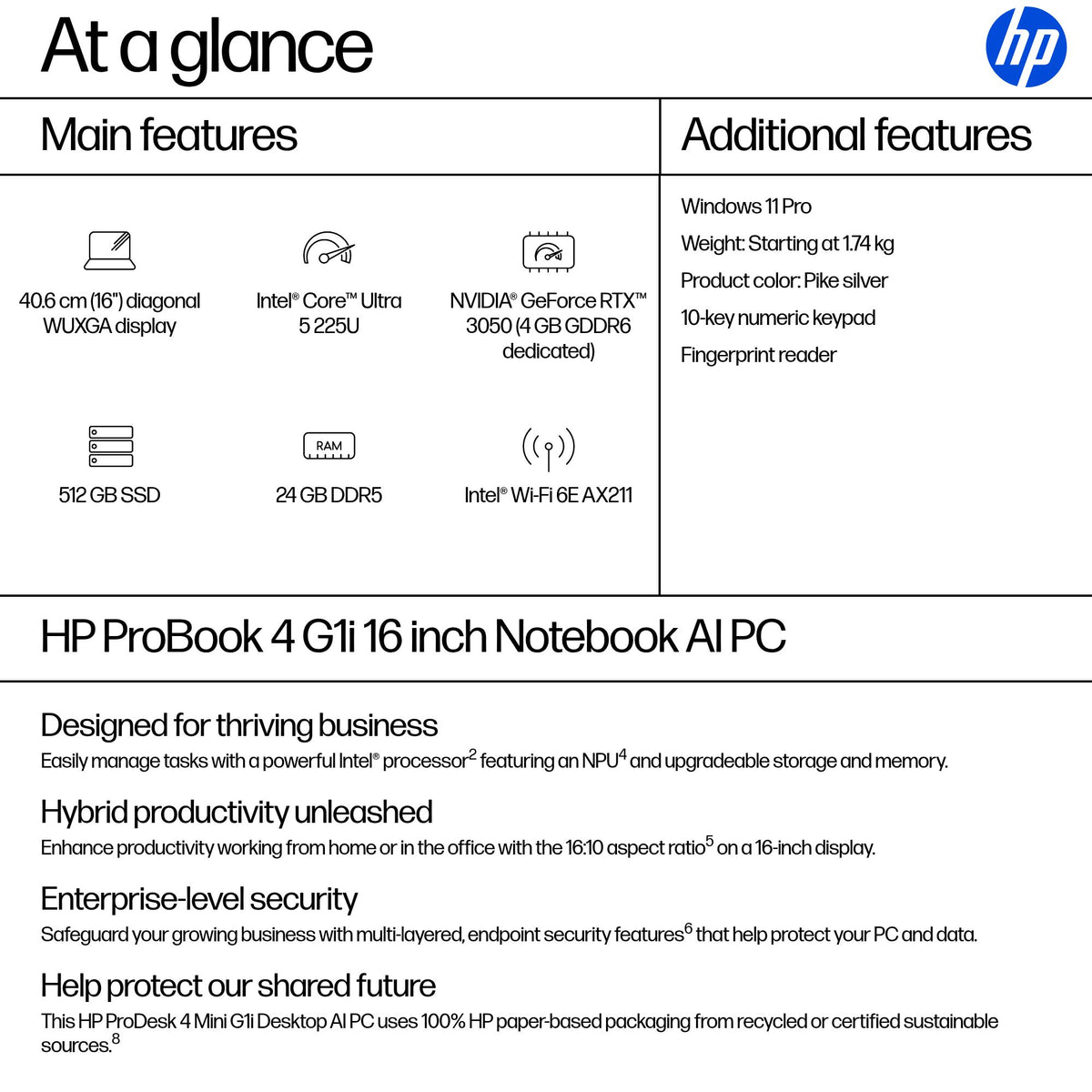 HP ProBook Intel Core Ultra 5 225U 24GB RAM 512GB SSD Integrated Intel Graphics 16" WUXGA Windows 11 Pro - Image 4