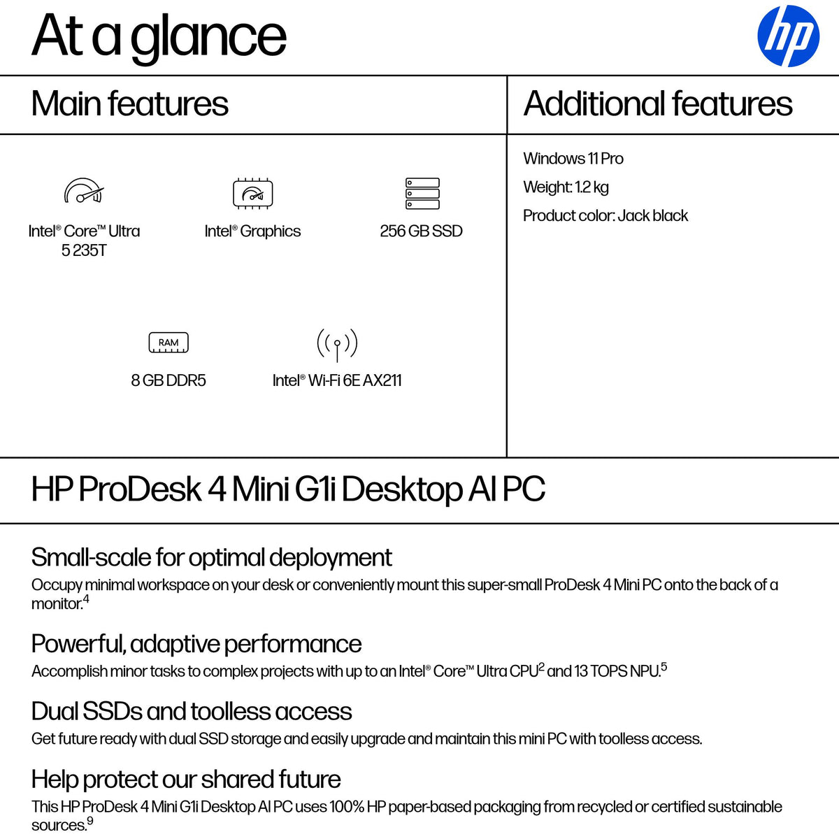 HP ProDesk 4 G1i AI Intel Core Ultra 5 235T 8GB RAM 256GB SSD Mini PC