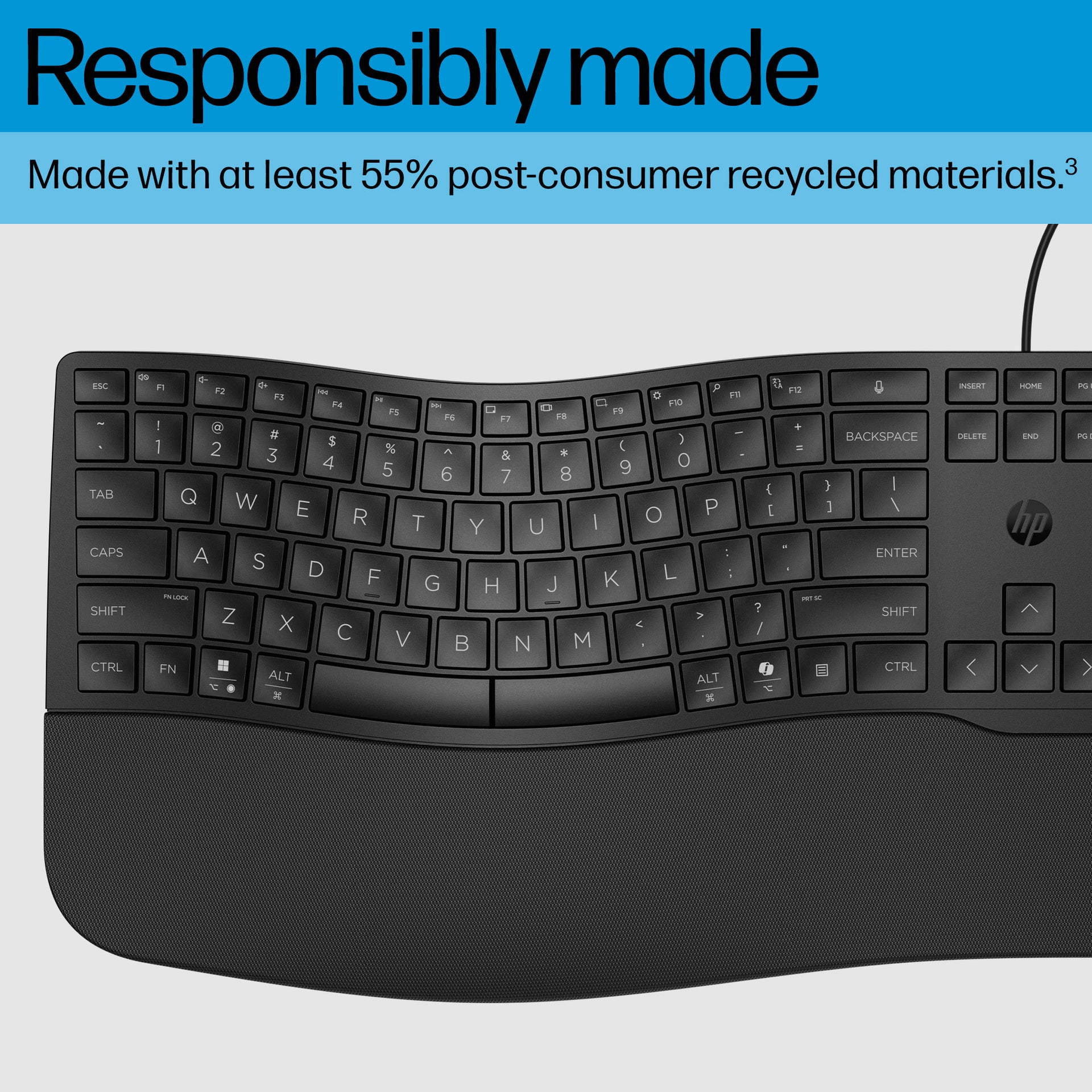 HP 485 Comfort Wired Keyboard with Quiet Keycaps and Wrist Rest - Image 4