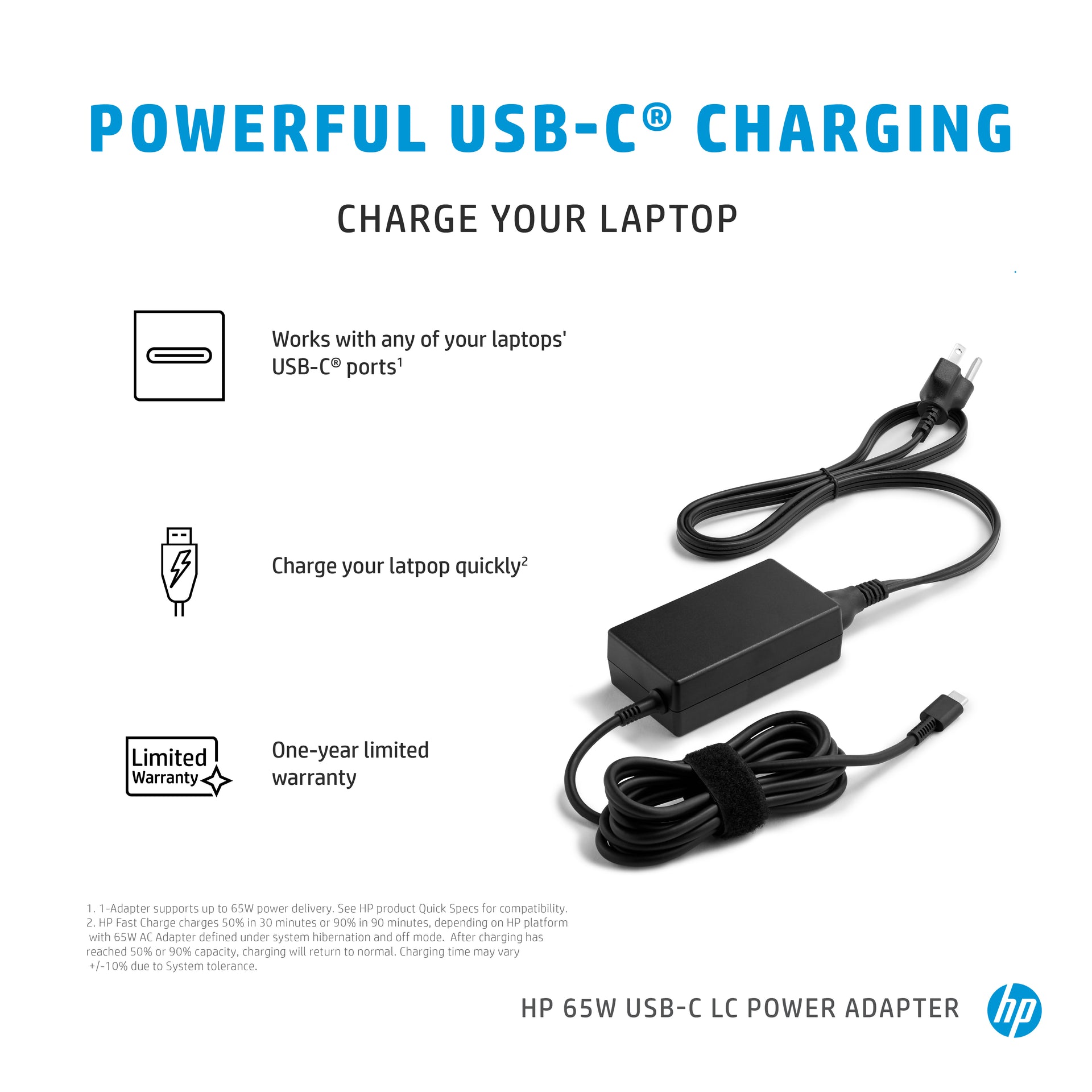 HP 65W USB-C Laptop Charger with Fast Charge Technology - Image 4