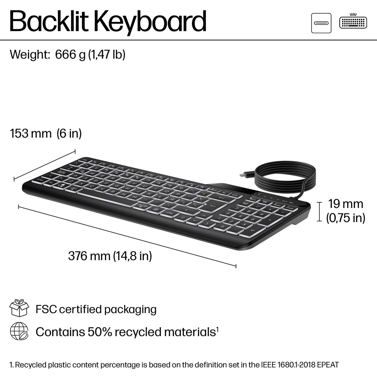 HP 405 Multi-Device Wired Keyboard