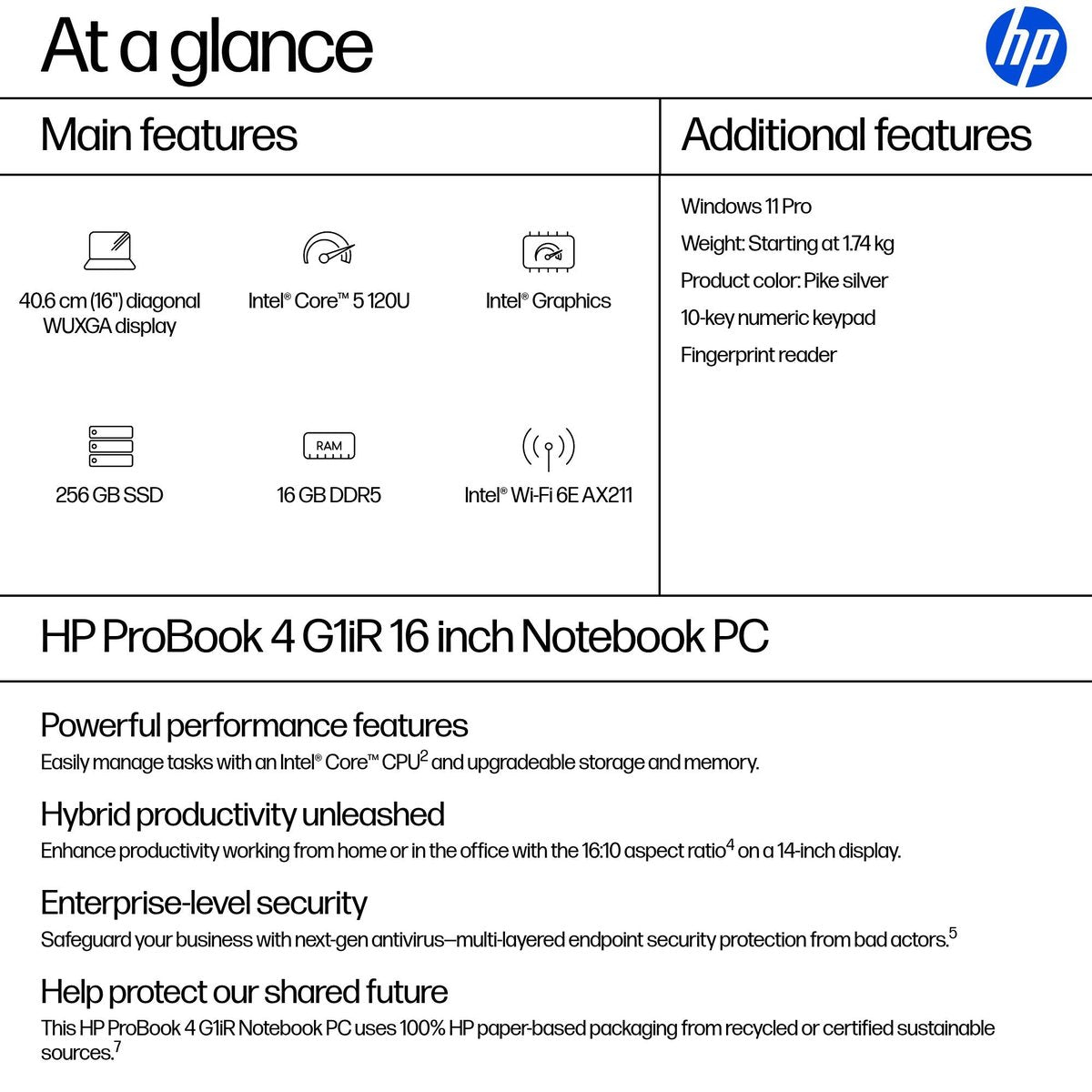 HP ProBook Intel Core 5 120U 16GB RAM 256GB SSD Integrated Intel Graphics 16" WUXGA Windows 11 Pro | Image 4