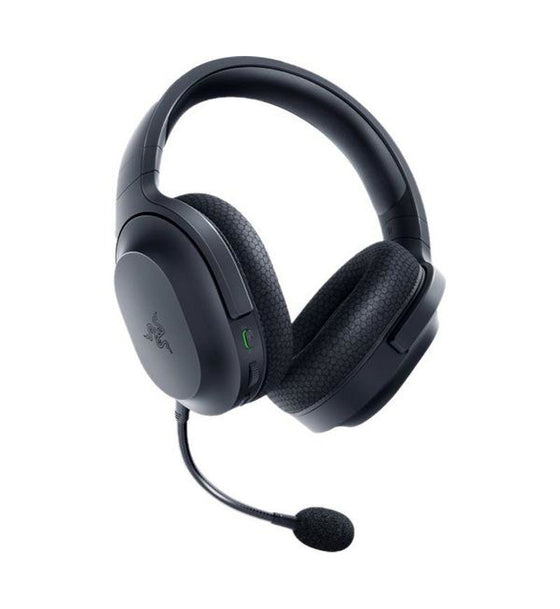 A black Razer gaming headset with an adjustable over-ear design, padded headband, and attached flexible microphone, shown on a plain white background.
